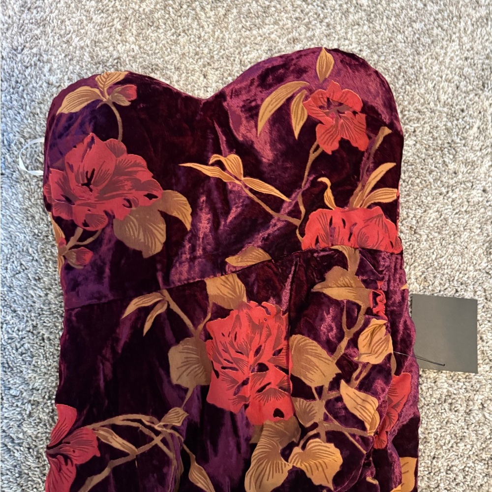 Floral Velvet Strapless Dress